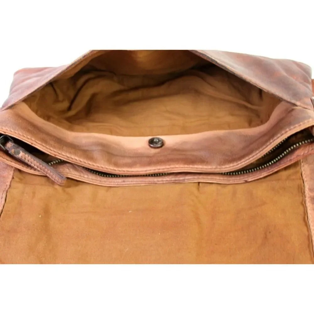 NWT $179 CIVICO 9 COGNAC BROWN GENUINE LEATHER X-BODY SHOULDER BAG HANDBAG PURSE